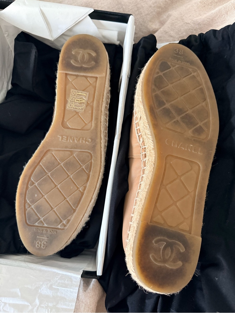 CHANEL Two-Tone Leather Espadrilles in Tan and Black - Picture 7 of 8